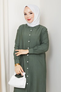 Yandan Yırtmaçlı Basic Tunik Haki #3