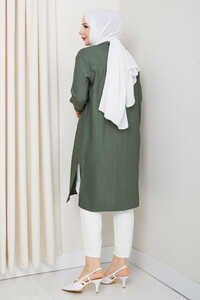 Yandan Yırtmaçlı Basic Tunik Haki #5