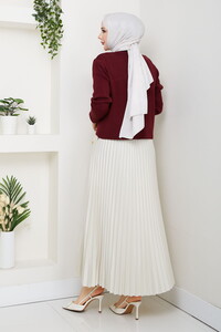 Kalpli Triko Hırkalı Piliseli Etek Takım Bordo #5