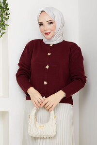 Kalpli Triko Hırkalı Piliseli Etek Takım Bordo #3