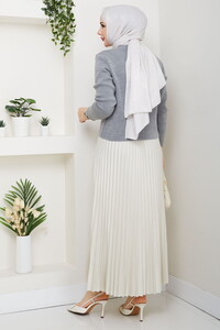 Kalpli Triko Hırkalı Piliseli Etek Takım Gri #4