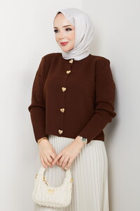 Kalpli Triko Hırkalı Piliseli Etek Takım Kahve #3