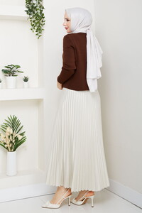 Kalpli Triko Hırkalı Piliseli Etek Takım Kahve #5