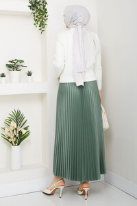 Kalpli Triko Hırkalı Piliseli Etek Takım Beyaz&Mint #5