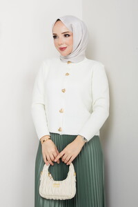 Kalpli Triko Hırkalı Piliseli Etek Takım Beyaz&Mint #3