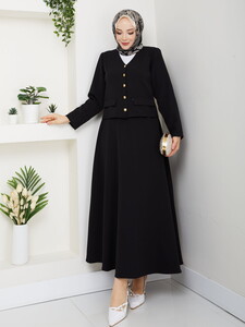 V Yaka Etekli Takım Siyah #2