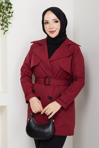 Kruvaze Yaka Trençkot Bordo #3