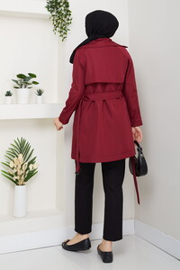 Kruvaze Yaka Trençkot Bordo #5