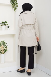 Kruvaze Yaka Trençkot Taş #5