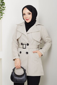 Kruvaze Yaka Trençkot Taş #3