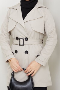 Kruvaze Yaka Trençkot Taş #4