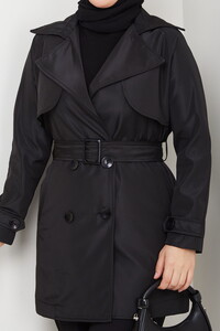Kruvaze Yaka Trençkot Siyah #4