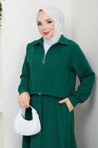 Önü Fermuarlı Etekli Takım Zümrüt #3