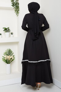 Tüy ve Taş Detaylı Elbise Siyah #5
