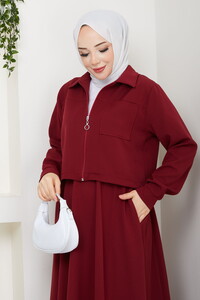 Önü Fermuarlı Etekli Takım Bordo #3