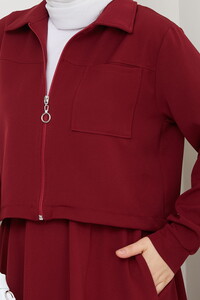 Önü Fermuarlı Etekli Takım Bordo #4