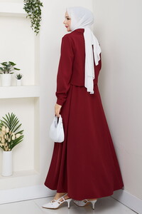 Önü Fermuarlı Etekli Takım Bordo #5