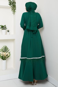 Tüy ve Taş Detaylı Elbise Zümrüt #5