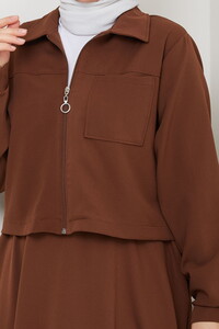 Önü Fermuarlı Etekli Takım Kahve #4