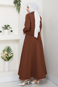 Önü Fermuarlı Etekli Takım Kahve #5