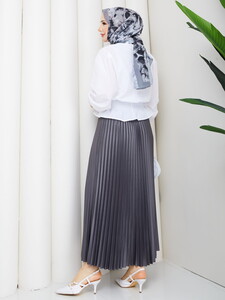 Gipe Detaylı Piliseli Etek Takım Gri #3