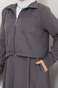 Önü Fermuarlı Etekli Takım Gri #4