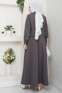 Önü Fermuarlı Etekli Takım Gri #5