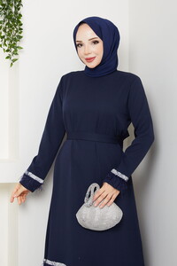 Tüy ve Taş Detaylı Elbise Laci #3