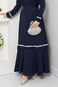 Tüy ve Taş Detaylı Elbise Laci #4