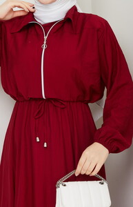 Önü Fermuarlı Elbiseli Takım Bordo #4