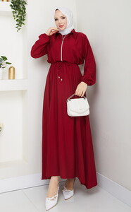 Önü Fermuarlı Elbiseli Takım Bordo #2