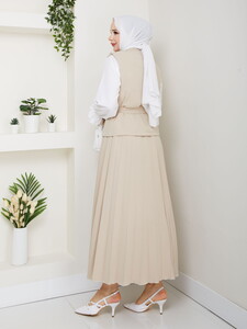 Üçlü Yelekli Etekli Takım Krem #5