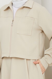 Önü Fermuarlı Etekli Takım Krem #4