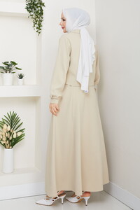 Önü Fermuarlı Etekli Takım Krem #5