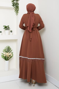 Tüy ve Taş Detaylı Elbise Taba #5