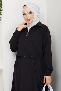 Önü Fermuarlı Etekli Takım Siyah #3