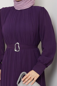 Kemer Detaylı Şifon Abiye Mor #4