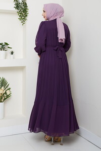 Kemer Detaylı Şifon Abiye Mor #5