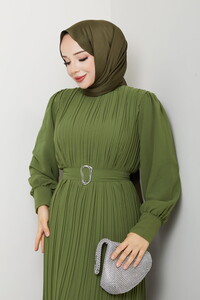 Kemer Detaylı Şifon Abiye Haki #3