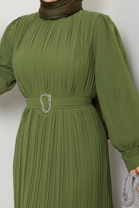 Kemer Detaylı Şifon Abiye Haki #4