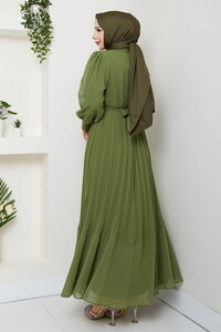 Kemer Detaylı Şifon Abiye Haki #5