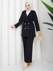 Beli Tünelli Blazer Takım Siyah #3
