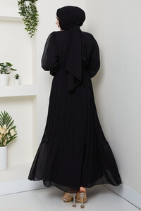 Kemer Detaylı Şifon Abiye Siyah #5