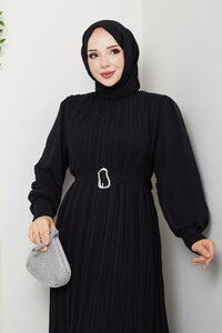 Kemer Detaylı Şifon Abiye Siyah #3