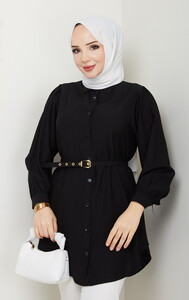 Kemerli Çilek Tunik Siyah #3