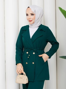 Beli Tünelli Blazer Takım Zümrüt #3