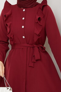 Fırfır Detaylı Pantolonlu Takım Bordo #4