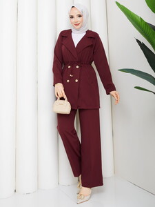 Beli Tünelli Blazer Takım Bordo #3