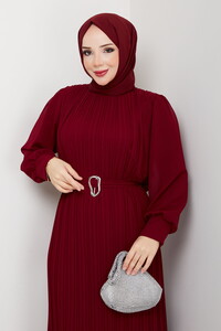 Kemer Detaylı Şifon Abiye Bordo #3
