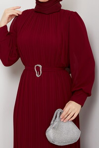 Kemer Detaylı Şifon Abiye Bordo #4